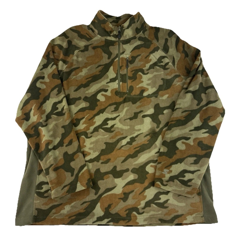 Vintage Starter Camouflage Fleece 1/4‎ Zip Pullover Men's 3XL Camo Green
